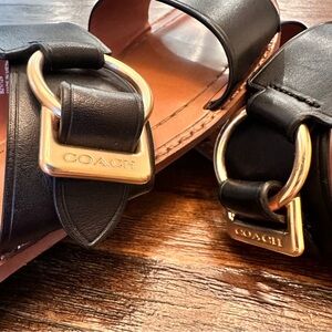 Coach Girl’s Black Leather “Hallie” Sandals with Gold Buckle
